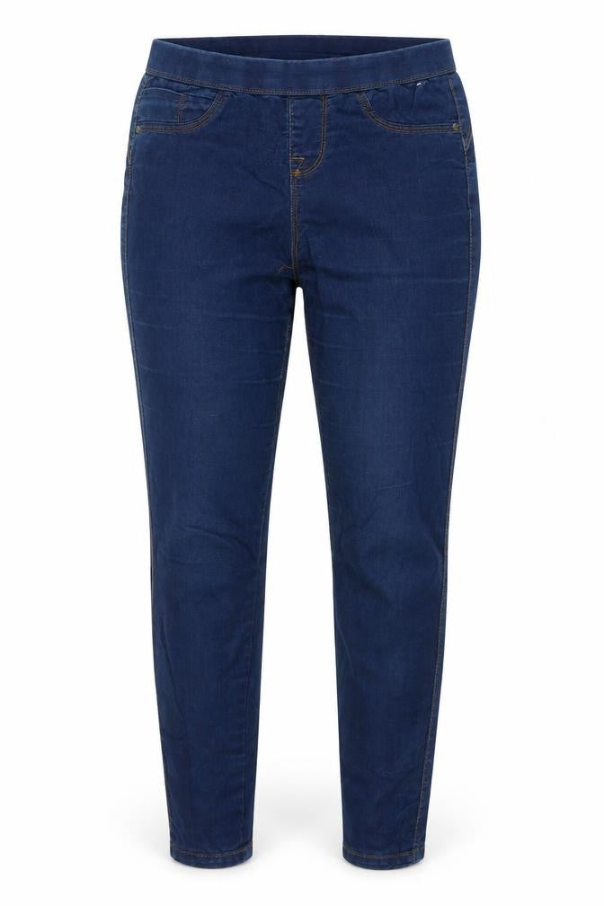 Front view of Denim & Co. women’s blue cotton jegging jeans, size UK 8, 30-inch leg regular