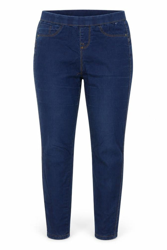Front view of Denim & Co. women’s blue cotton jegging jeans, size UK 8, 30-inch leg regular