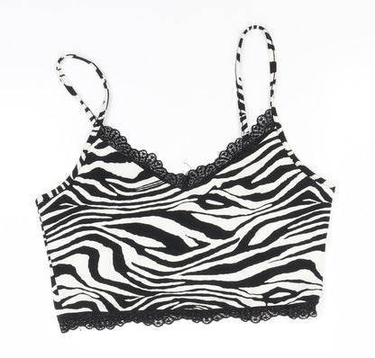 SheIn Womens White Animal Print Polyester Basic Tank Size S Off the Shoulder