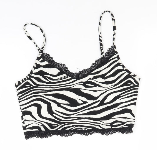 SheIn Womens White Animal Print Polyester Basic Tank Size S Off the Shoulder