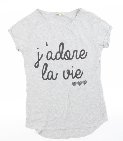 Papaya Womens Grey  Cotton Basic T-Shirt Size 8 Round Neck