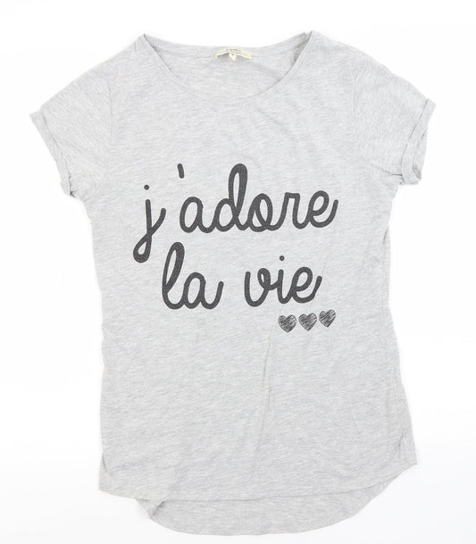 Papaya Womens Grey  Cotton Basic T-Shirt Size 8 Round Neck