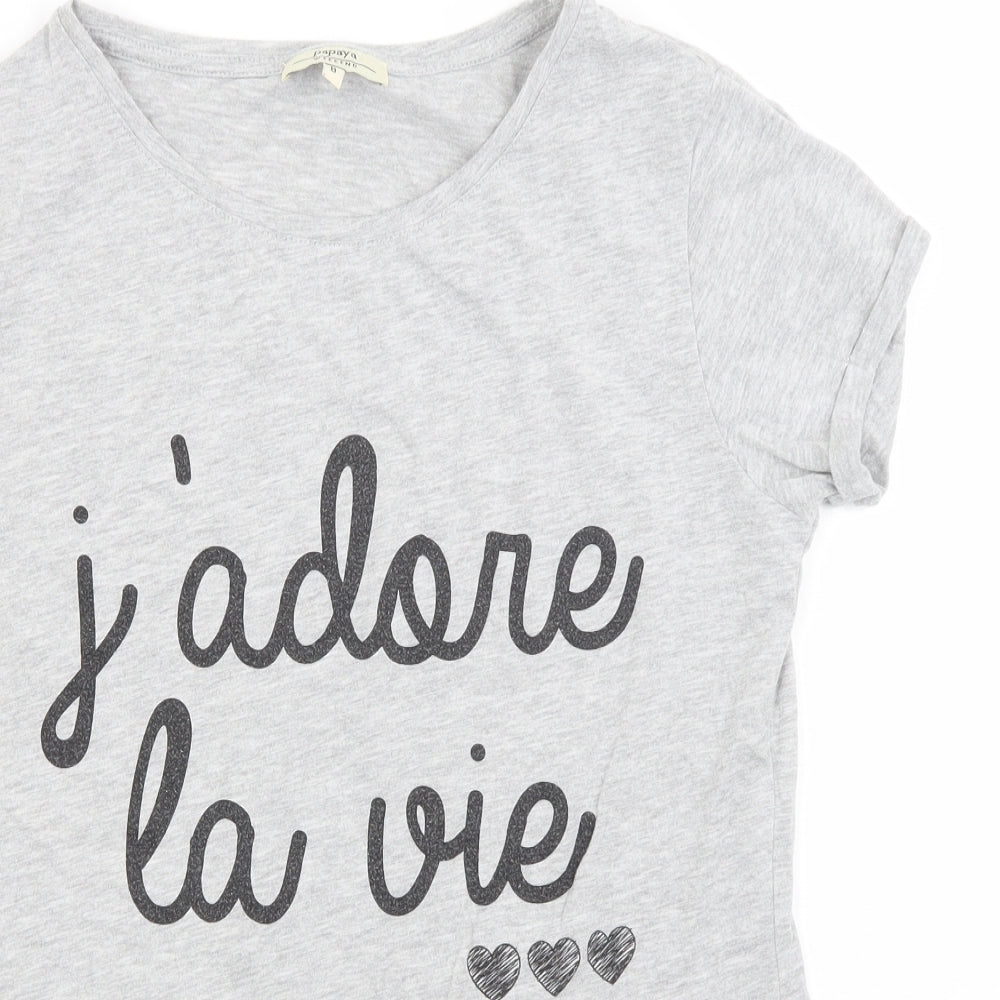 Papaya Womens Grey  Cotton Basic T-Shirt Size 8 Round Neck