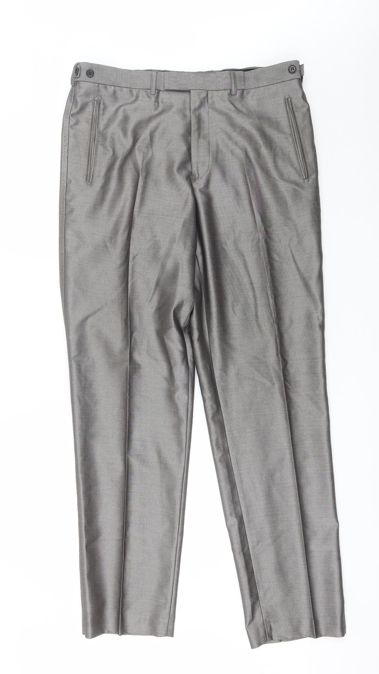 Milan Collection Mens Grey  Polyester Dress Pants Trousers Size 36 in L32 in Regular
