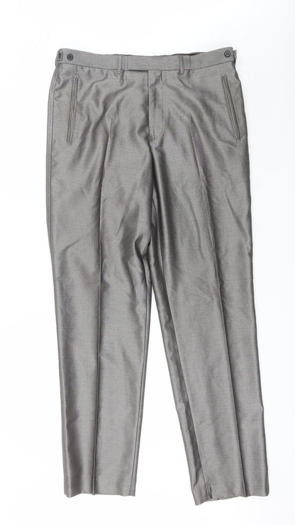 Milan Collection Mens Grey  Polyester Dress Pants Trousers Size 36 in L32 in Regular
