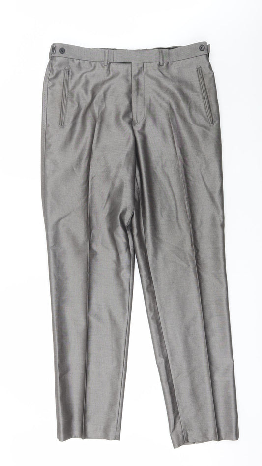 Milan Collection Mens Grey  Polyester Dress Pants Trousers Size 36 in L32 in Regular