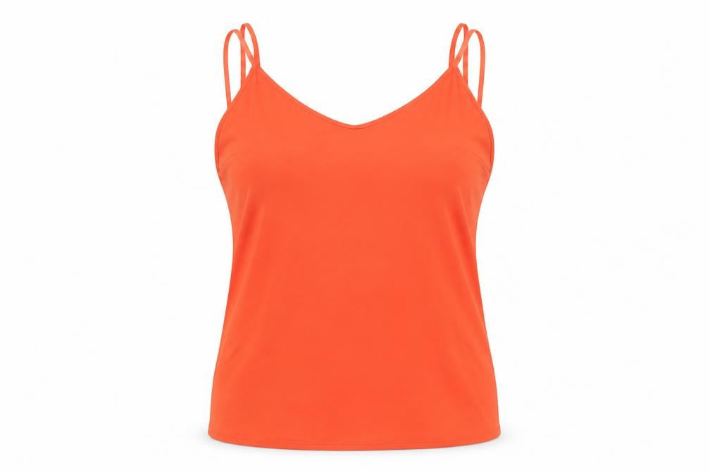 Front view of Red Herring women’s red nylon camisole tank, size UK 14, round neck
