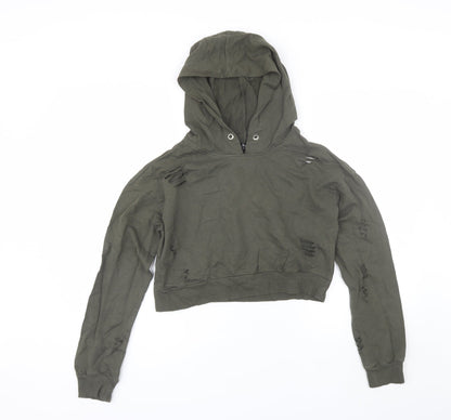Additional front view of Select women’s green cotton pullover hoodie, size UK 8, - distressed