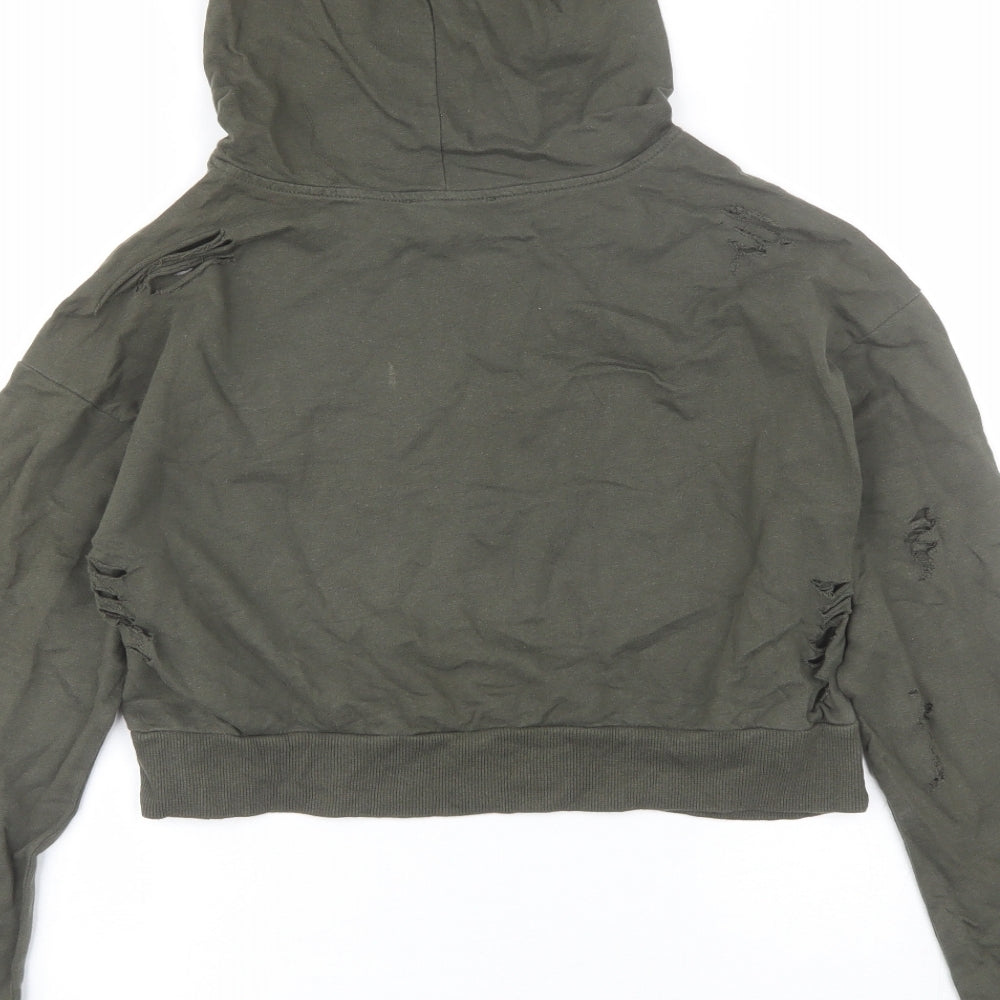 Brand and care label for Select women’s green cotton pullover hoodie, size UK 8, - distressed
