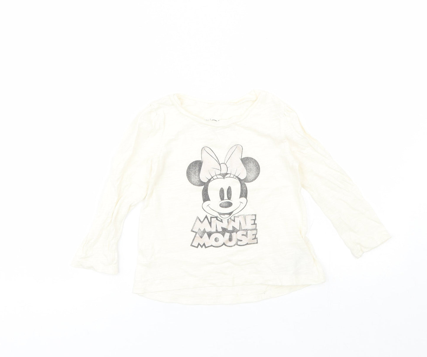 Gap Girls Ivory  Cotton Basic T-Shirt Size 3 Years Round Neck  - minnie mouse