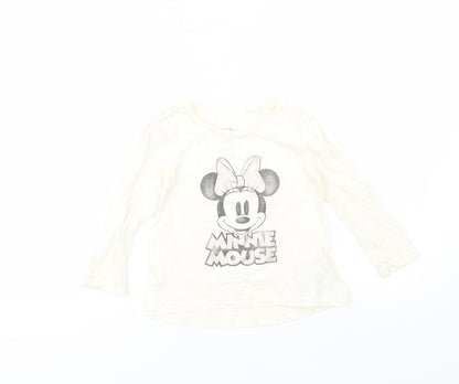 Gap Girls Ivory  Cotton Basic T-Shirt Size 3 Years Round Neck  - minnie mouse