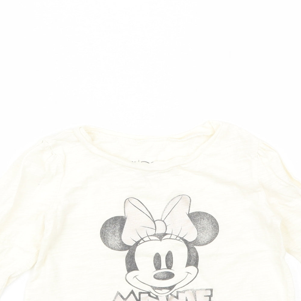 Gap Girls Ivory  Cotton Basic T-Shirt Size 3 Years Round Neck  - minnie mouse