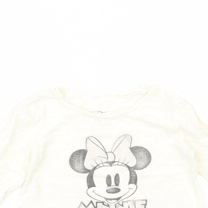 Gap Girls Ivory  Cotton Basic T-Shirt Size 3 Years Round Neck  - minnie mouse