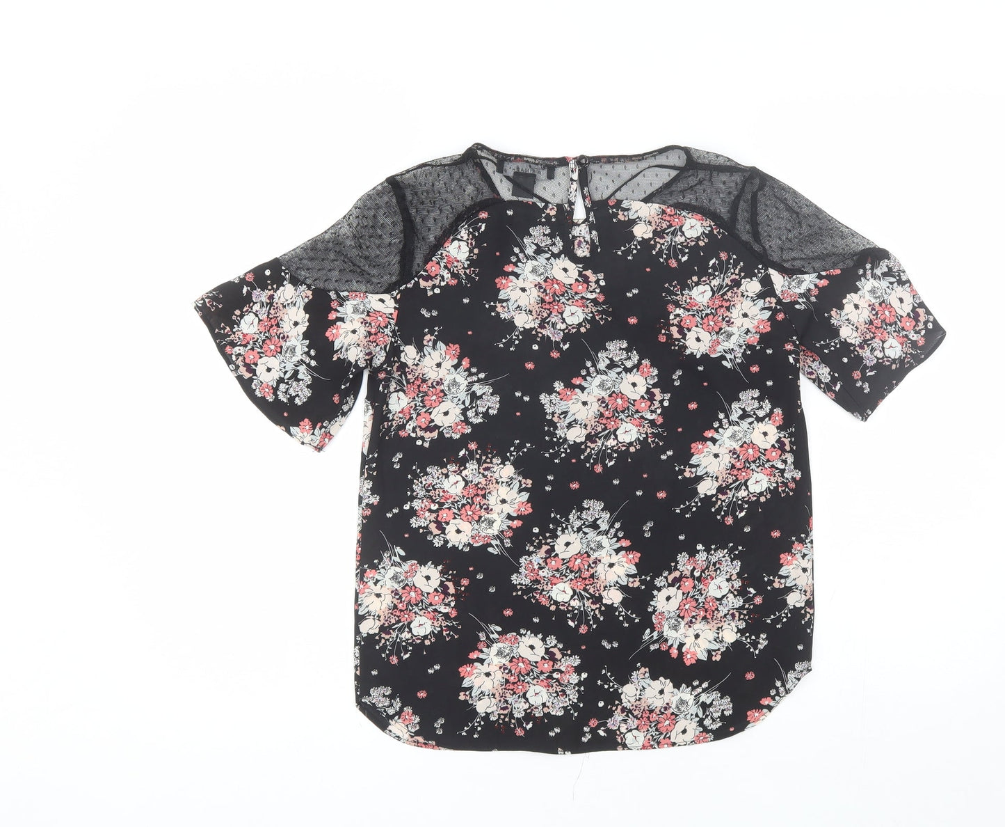 Primark Womens Black Floral Polyester Basic Blouse Size 6 Round Neck