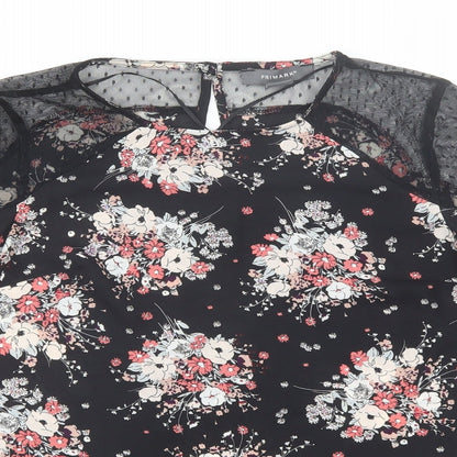 Primark Womens Black Floral Polyester Basic Blouse Size 6 Round Neck