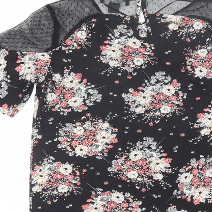 Primark Womens Black Floral Polyester Basic Blouse Size 6 Round Neck
