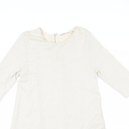 Zara Womens Beige  Viscose Shift  Size M  Round Neck