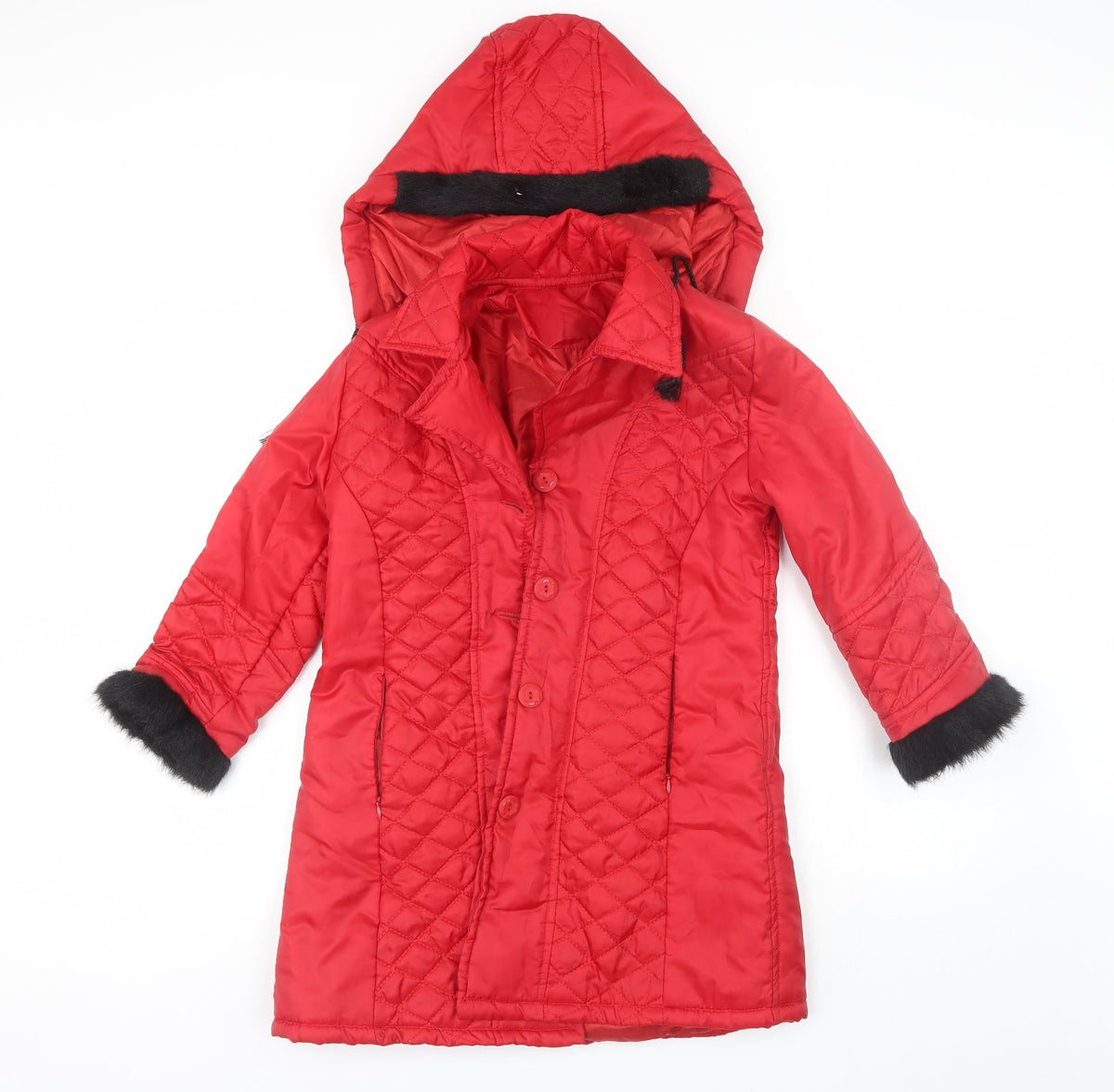 Additional front view of Sati women’s red parka jacket, size UK 8