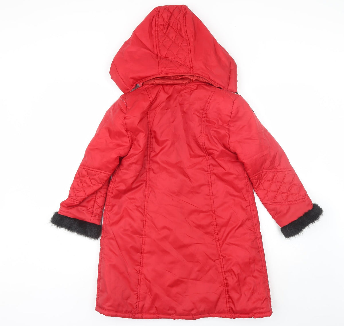 Back view of Sati women’s red parka jacket, size UK 8