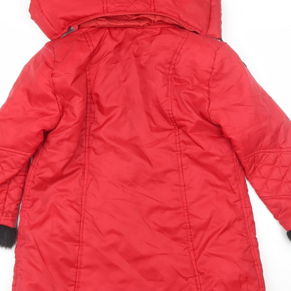 Brand and care label for Sati women’s red parka jacket, size UK 8