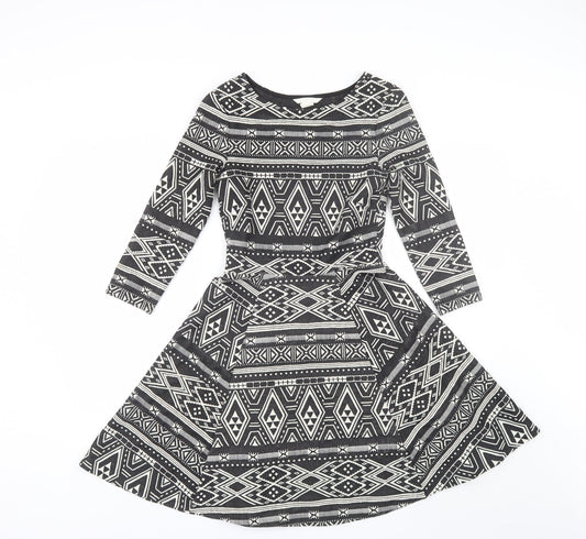 H&M Womens Black Geometric Polyester Shift  Size XS  Round Neck