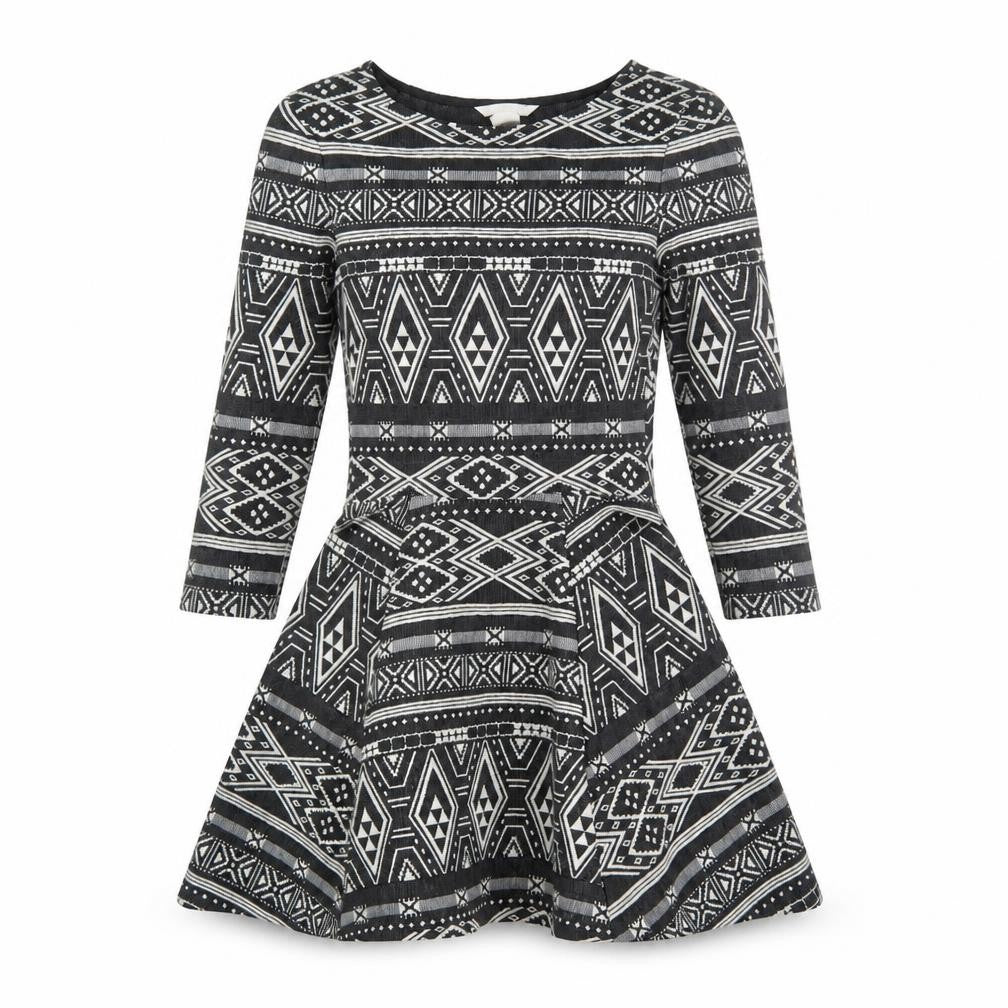 H&M Womens Black Geometric Polyester Shift  Size XS  Round Neck