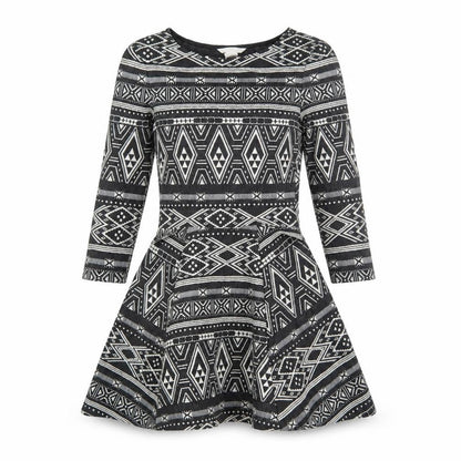 H&M Womens Black Geometric Polyester Shift  Size XS  Round Neck