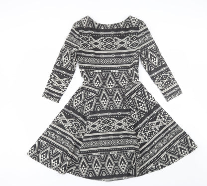 H&M Womens Black Geometric Polyester Shift  Size XS  Round Neck