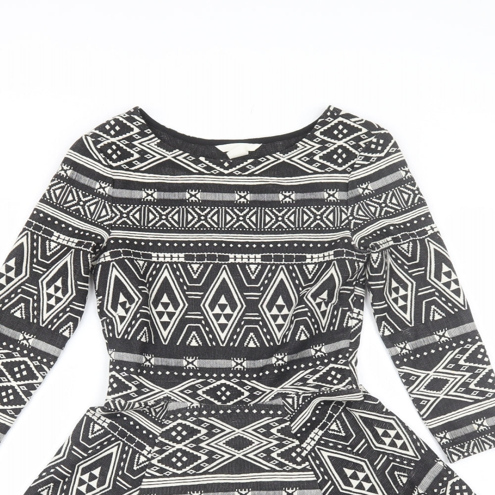 H&M Womens Black Geometric Polyester Shift  Size XS  Round Neck