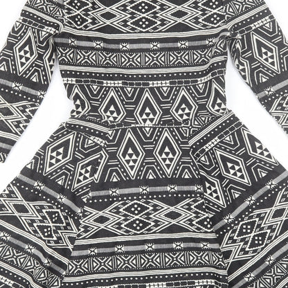 H&M Womens Black Geometric Polyester Shift  Size XS  Round Neck