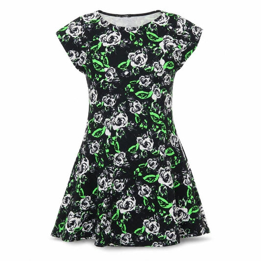 Front view of Select women’s green floral polyester shift, size UK 8, round neck