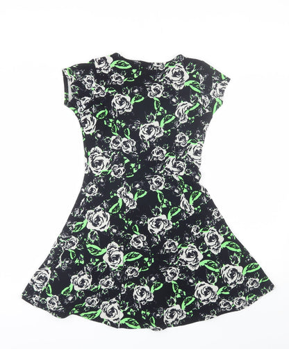 Select Womens Green Floral Polyester Shift  Size 8  Round Neck
