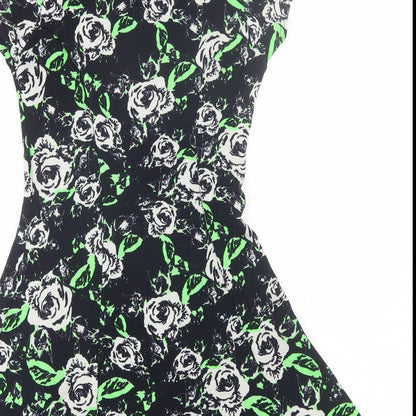 Select Womens Green Floral Polyester Shift  Size 8  Round Neck