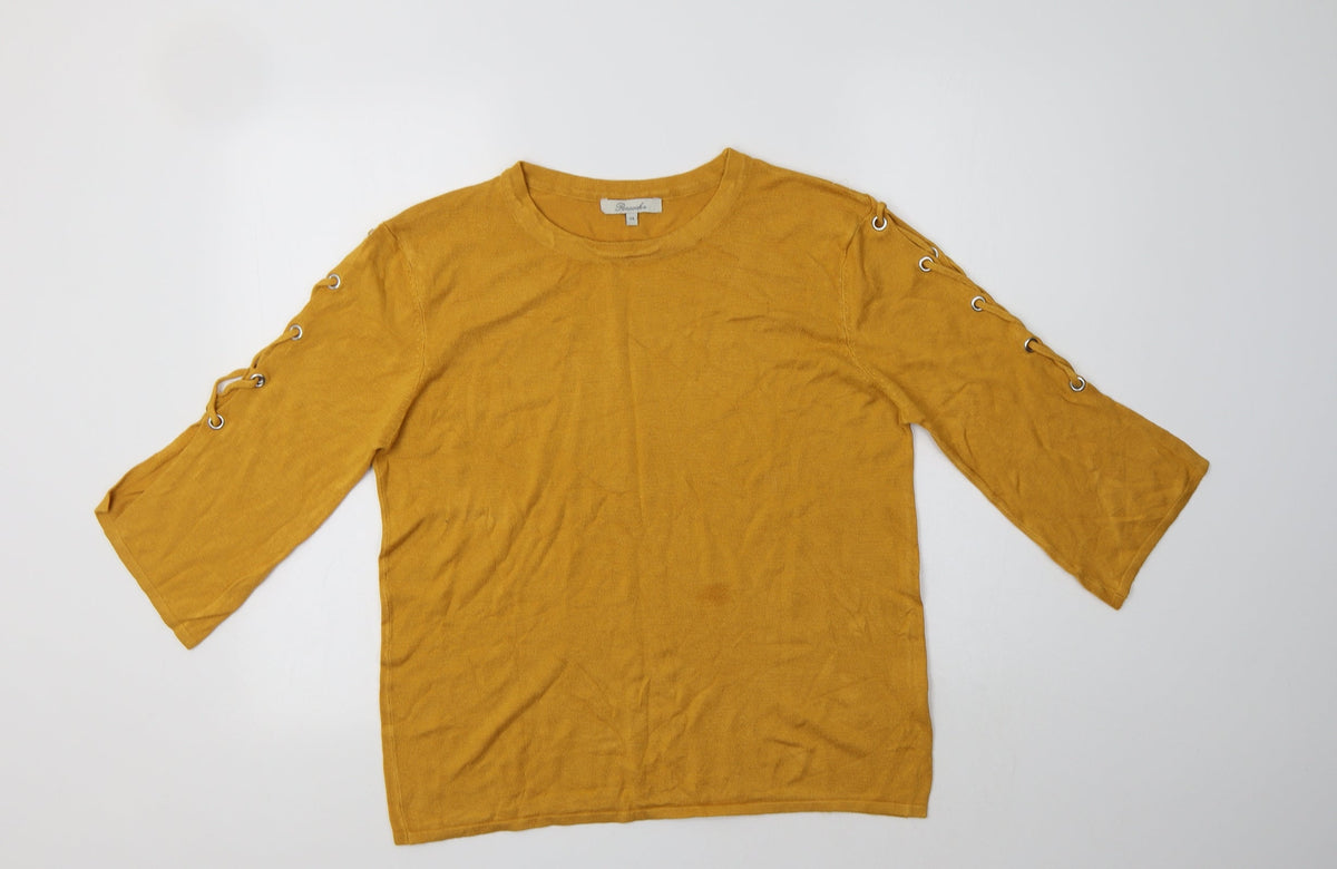Additional front view of Peacocks women’s yellow crew neck viscose jumper, size UK 14