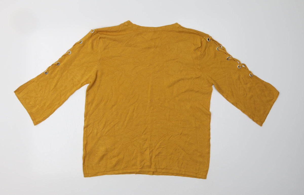 Back view of Peacocks women’s yellow crew neck viscose jumper, size UK 14