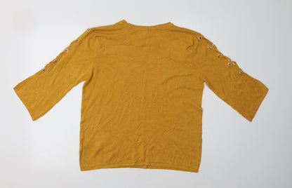 Back view of Peacocks women’s yellow crew neck viscose jumper, size UK 14