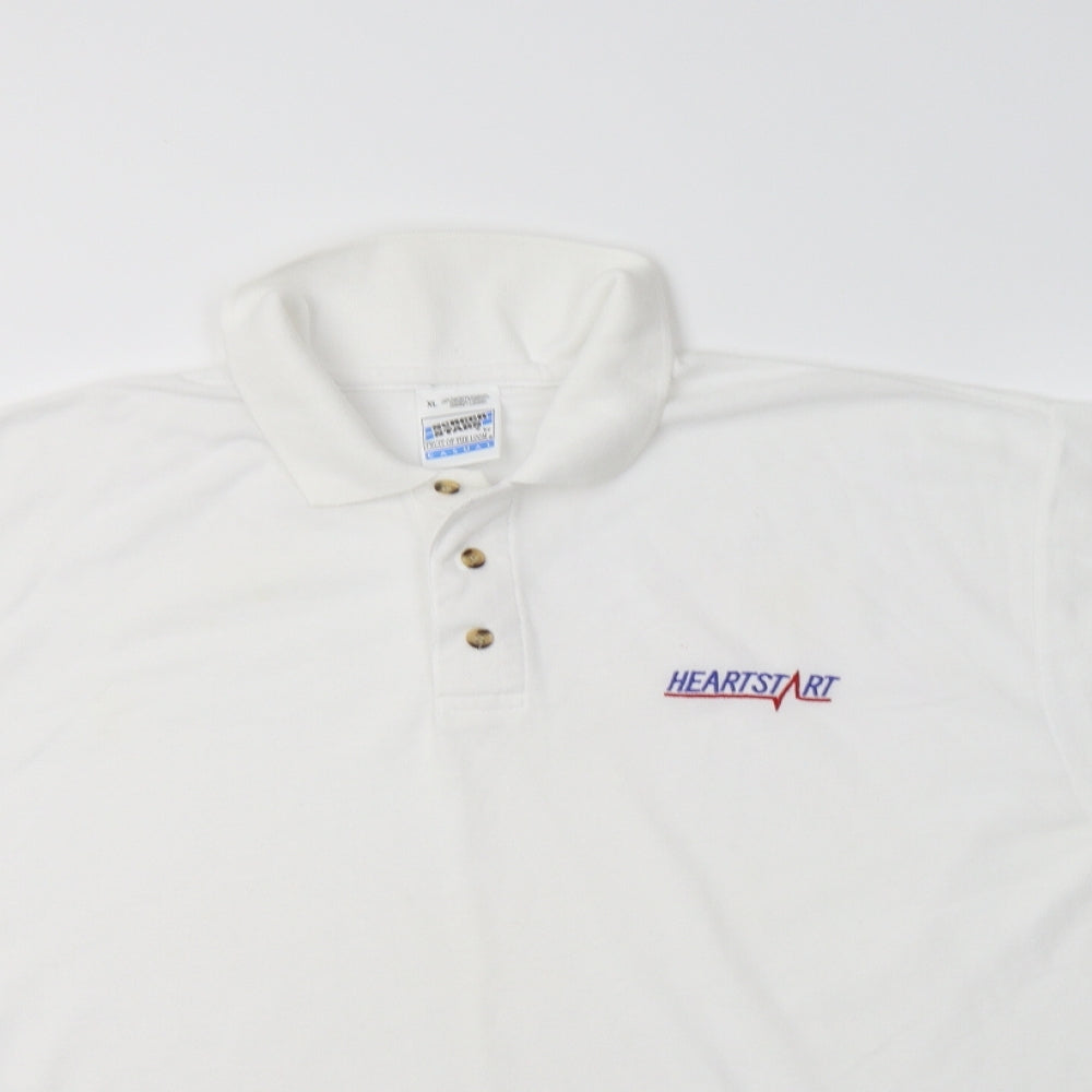 Fruit of the Loom Mens White  Polyester  Polo Size XL Collared