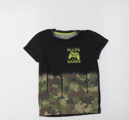Additional front view of Matalan boys’ black camouflage polyester basic t-shirt, size 5, years crew neck - your rules