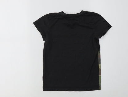 Back view of Matalan boys’ black camouflage polyester basic t-shirt, size 5, years crew neck - your rules