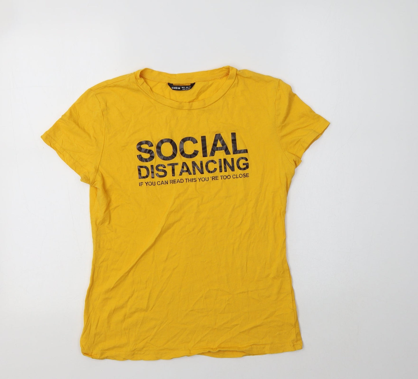 SheIn Womens Yellow  Cotton Basic Polo Size 10 Collared