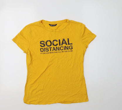 SheIn Womens Yellow  Cotton Basic Polo Size 10 Collared