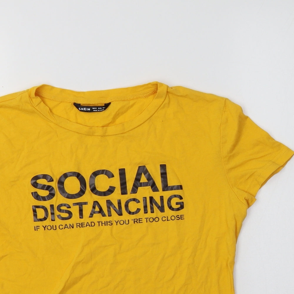 SheIn Womens Yellow  Cotton Basic Polo Size 10 Collared