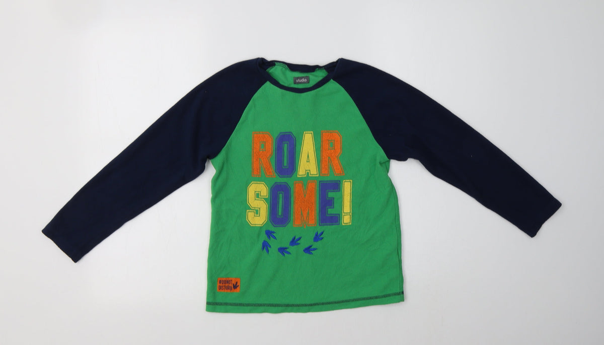 Additional front view of Studio boys’ green colourblock polyester henley sweatshirt, size 8-9, years