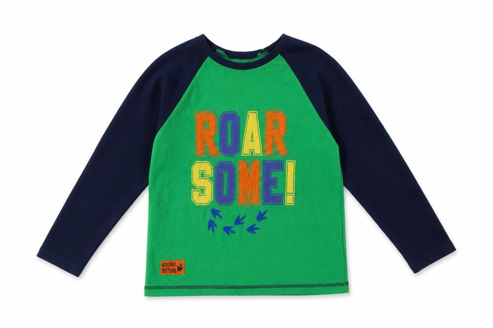 Front view of Studio boys’ green colourblock polyester henley sweatshirt, size 8-9, years