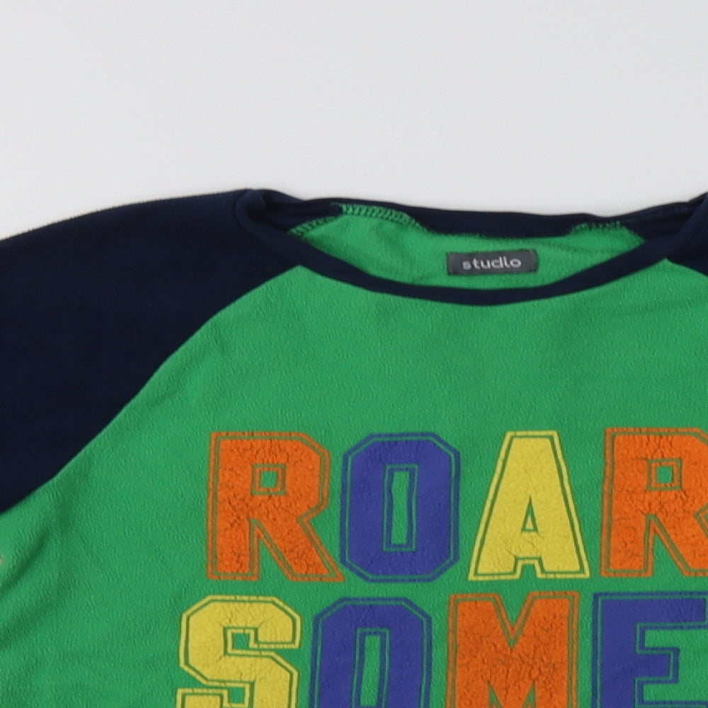 Close-up detail of Studio boys’ green colourblock polyester henley sweatshirt, size 8-9, years
