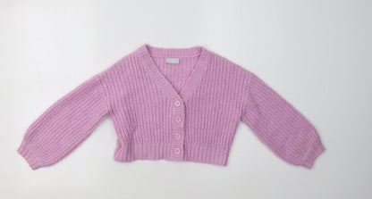 Matalan Girls Purple V-Neck  Acrylic Cardigan Jumper Size 6 Years