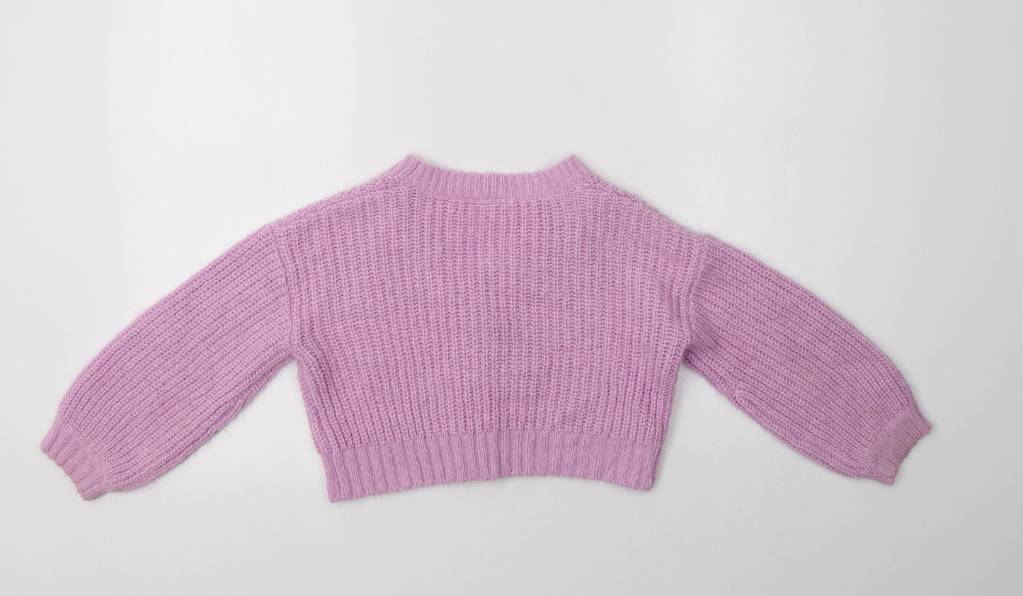 Matalan Girls Purple V-Neck  Acrylic Cardigan Jumper Size 6 Years