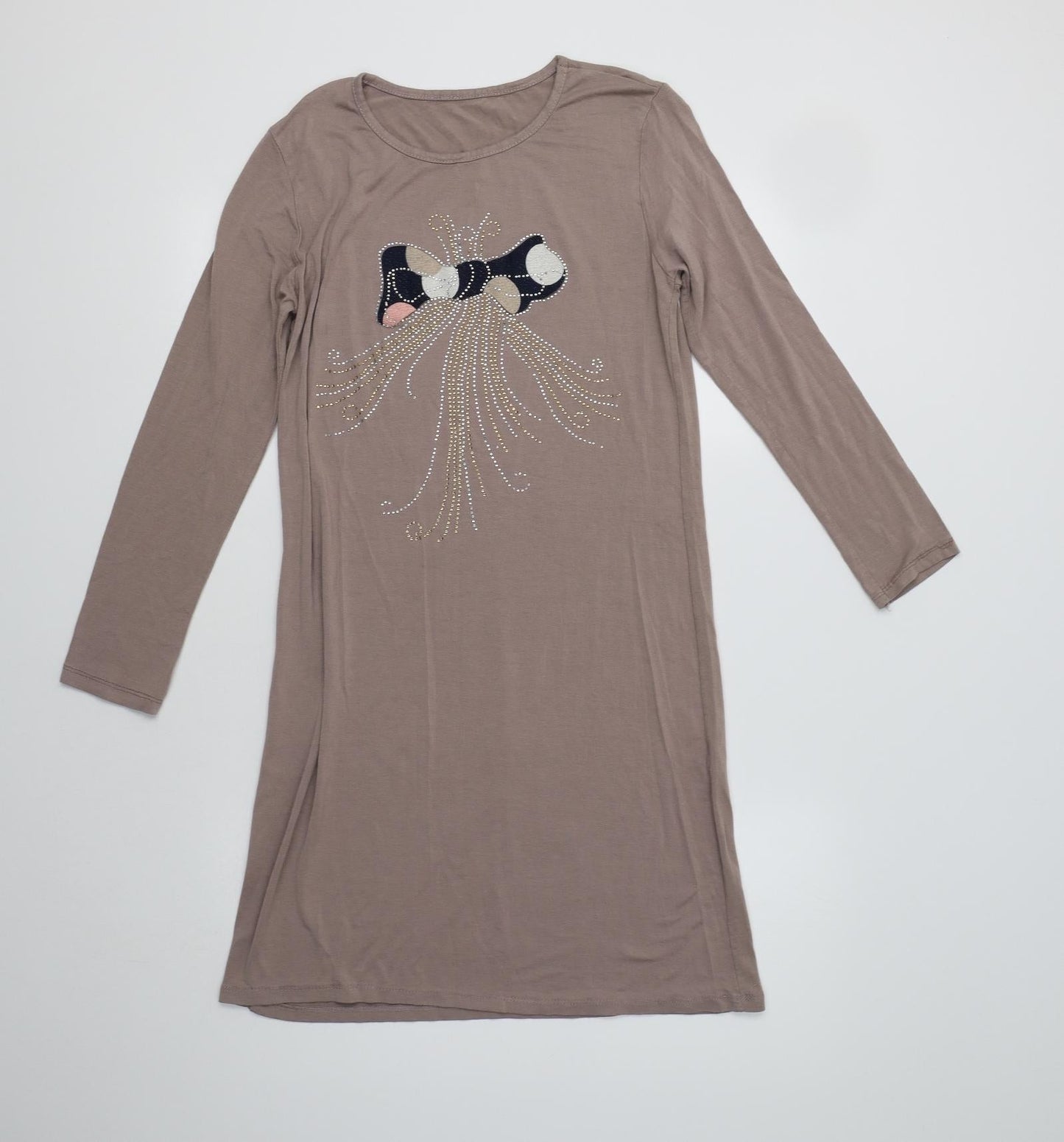 Angel Cup Womens Beige  Viscose Tunic Blouse Size S Crew Neck