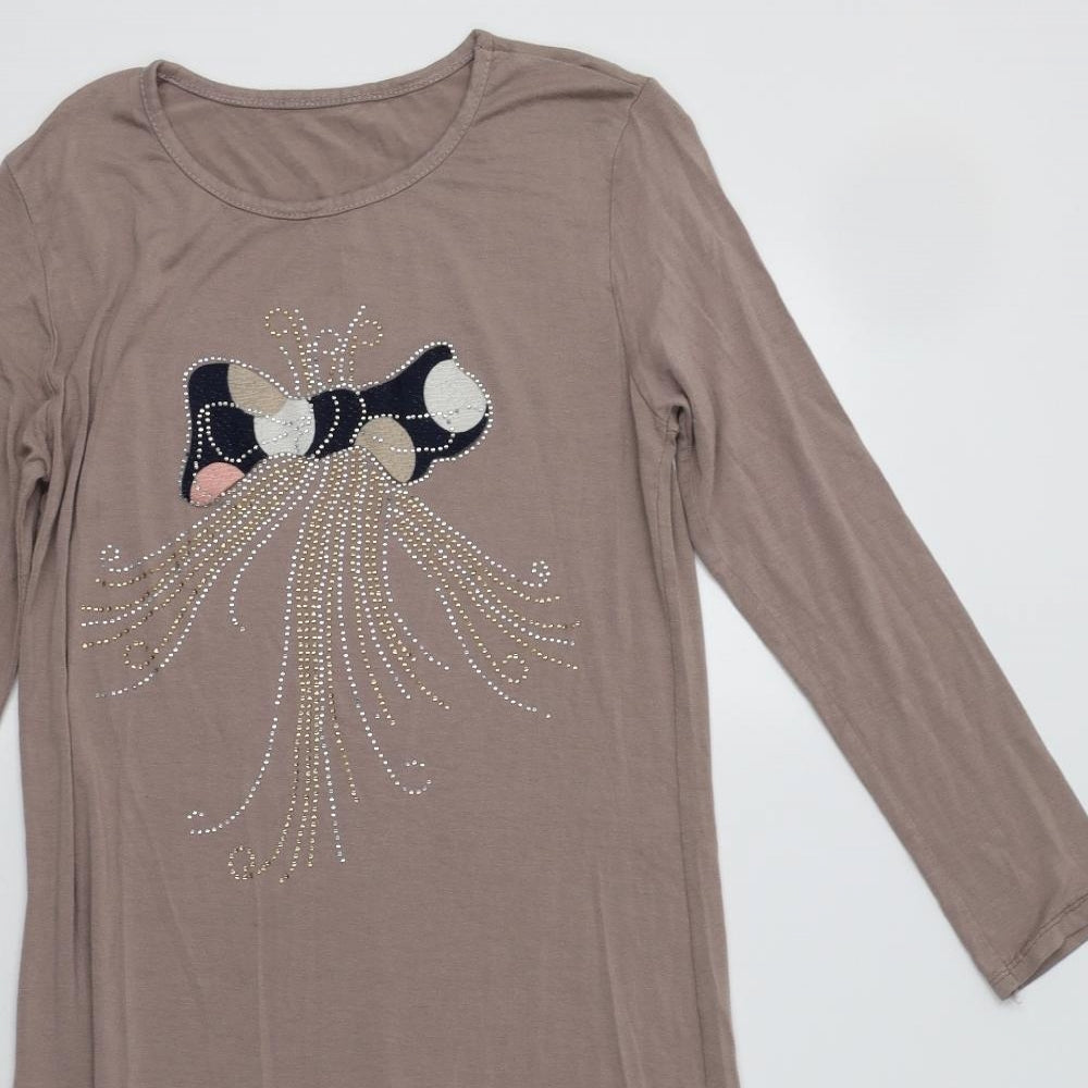 Angel Cup Womens Beige  Viscose Tunic Blouse Size S Crew Neck