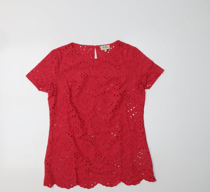 Additional front view of Hayton women’s pink cotton basic blouse, size UK 10, crew neck